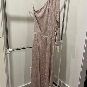 Zara metallic thread dusty rose one sleeve dress. Size M